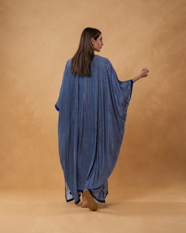 Blue Velvet Striped and Embroidered Kaftan - Image 4